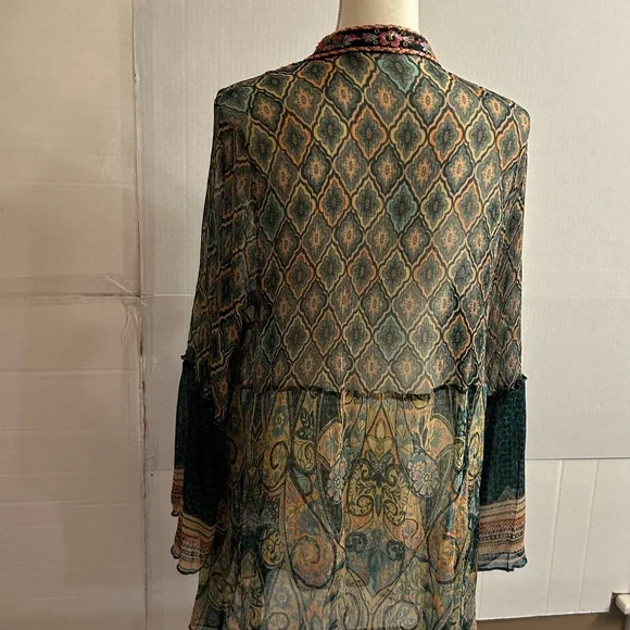 Soft Surroundings L/S Embroidered Embossed Emerald Shira Peasant Blouse Sz 3X - Picture 5 of 14